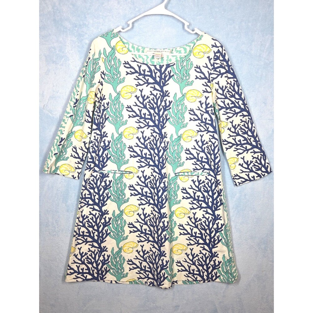 Gretchen Scott Sea Shell Coral Reef Ocean Shift Dress MEDIUM Pockets 100% Cotton